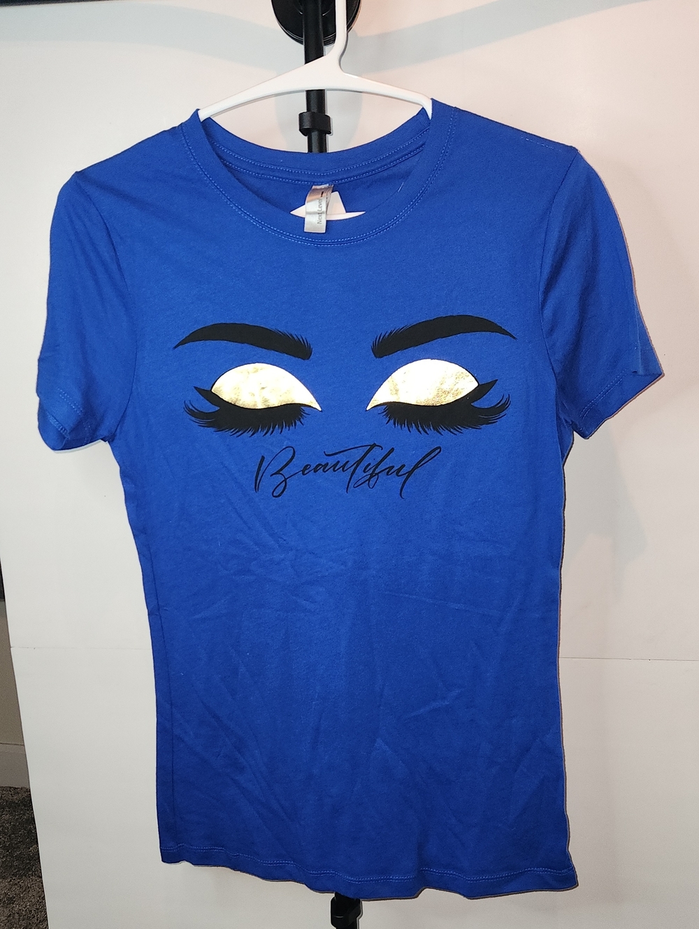 Girls junior medium Next Level Apparel Royal Blue 'Beautiful' Eye Graphic Tee